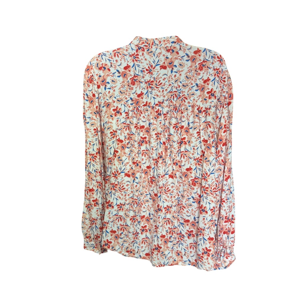 Time and Tru Womens XXL 20 Floral Smocked Long Sleeve Blouse Orange Blue boho